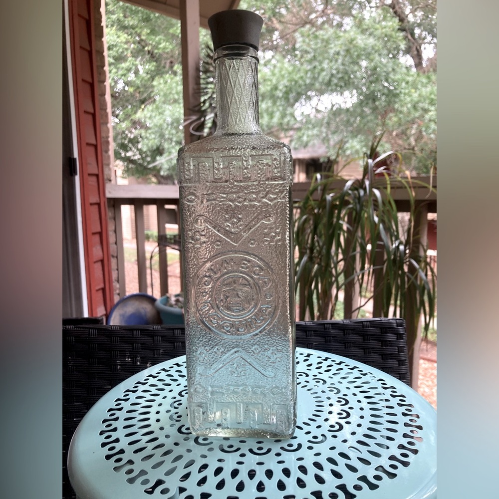Vintage 1977 Olmeca Decorative Tequila 1Ltr Decanter Refillable Disc Bottle EVC